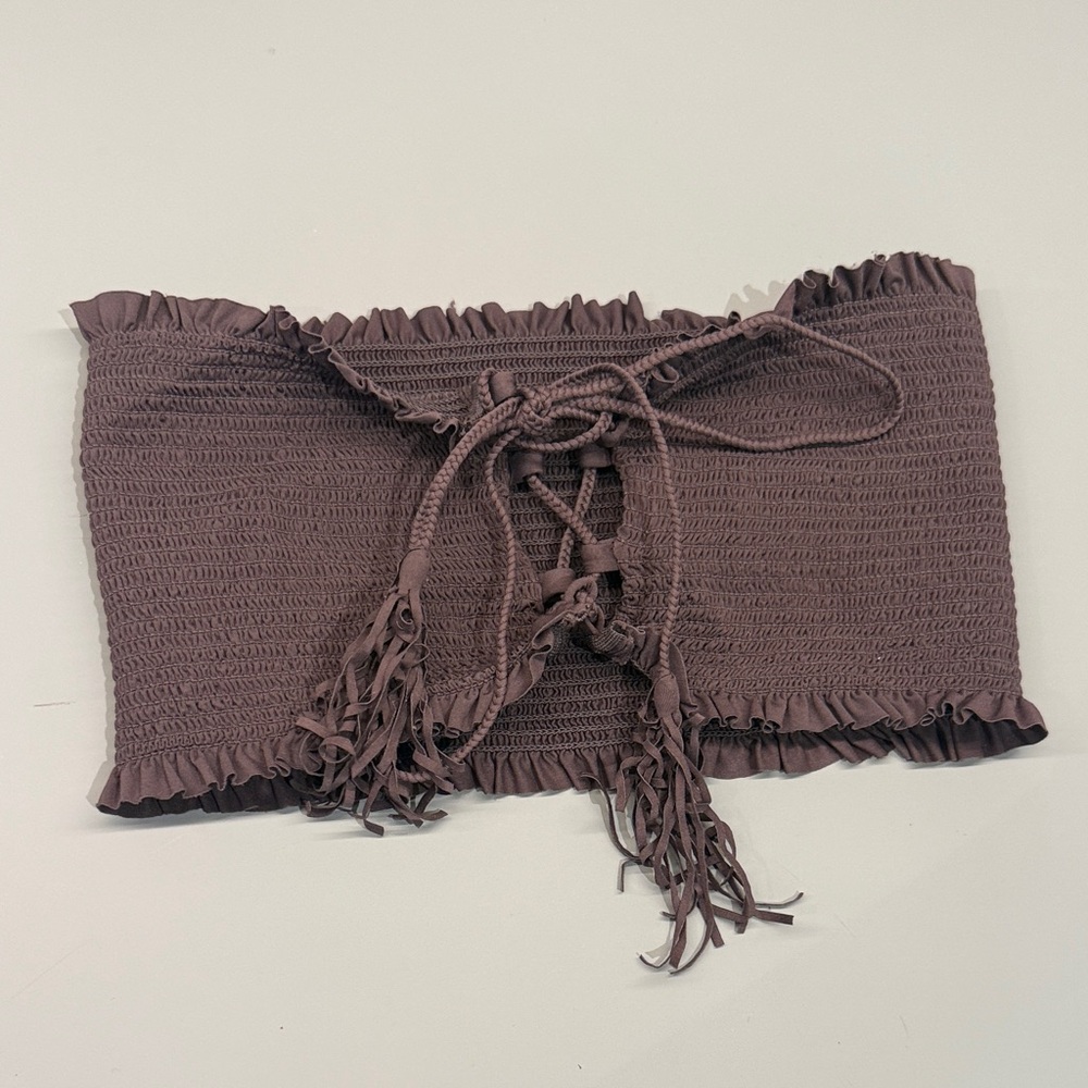 Pilyq Mauve Smocked Top with Lace-Up Detail